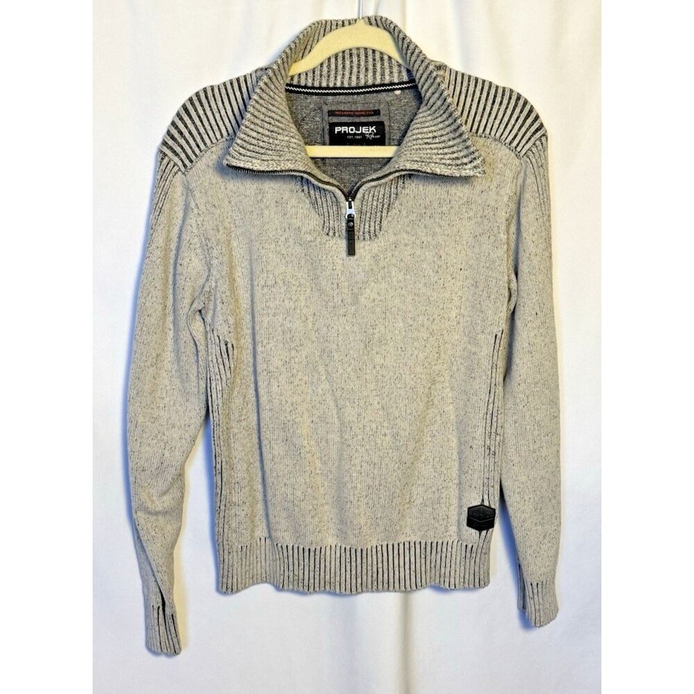 Projek Raw Mens Gray Knit 1/4 Zip Pullover Mock Neck Sweater Size Large
